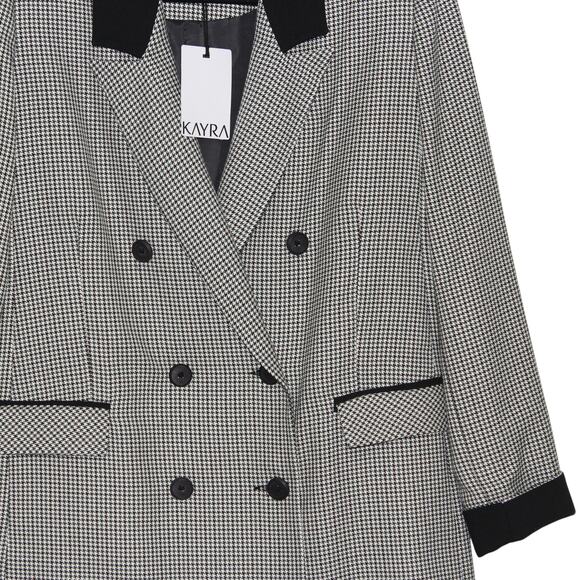 KAYRA Houndstooth Double-breasted Blazer Black & Green NWT Size 44 Large - Picture 4 of 9